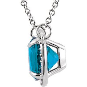 14K White Gold Natural Swiss Blue Topaz & .05 CTW Natural Diamond 16" Necklace