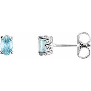 14K White Gold Natural Blue Zircon Earrings