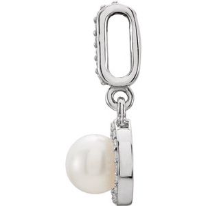 14K White Gold Cultured White Freshwater Pearl & .06 CTW Natural Diamond Pendant