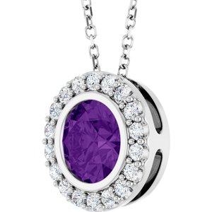 Platinum Natural Amethyst & 1/4 CTW Natural Diamond 16-18" Necklace