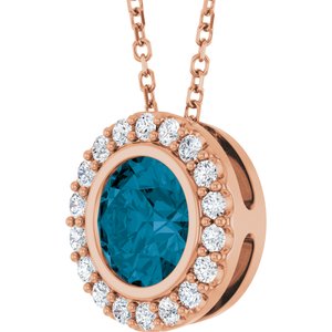 14K Rose Gold Natural London Blue Topaz & 1/4 CTW Natural Diamond 16-18" Necklace