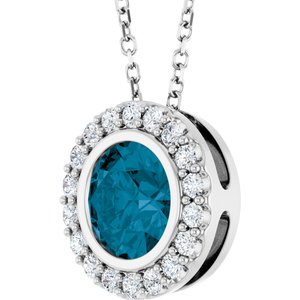 14K White Gold Natural London Blue Topaz & 1/4 CTW Natural Diamond 16-18" Necklace