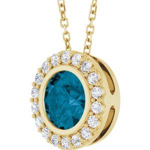 14K Yellow Gold Natural London Blue Topaz & 1/4 CTW Natural Diamond 16-18" Necklace