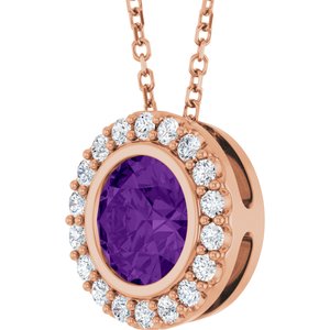 14K Rose Gold Natural Amethyst & 1/4 CTW Natural Diamond 16-18" Necklace