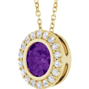 14K Yellow Gold Natural Amethyst & 1/4 CTW Natural Diamond 16-18" Necklace