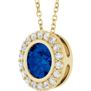 14K Yellow Gold Lab-Grown Blue Sapphire & 1/4 CTW Natural Diamond 16-18" Necklace