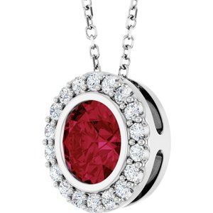 Sterling Silver Lab-Grown Ruby & 1/4 CTW Natural Diamond 16-18" Necklace