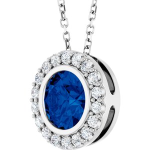 14K White Gold Lab-Grown Blue Sapphire & 1/4 CTW Natural Diamond 16-18" Necklace