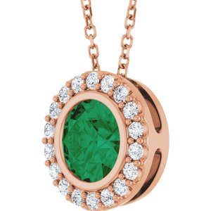 14K Rose Gold Lab-Grown Emerald & 1/4 CTW Natural Diamond 16-18" Necklace