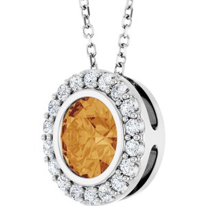 Sterling Silver Natural Citrine & 1/4 CTW Natural Diamond 16-18" Necklace