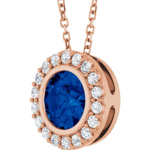 14K Rose Gold Lab-Grown Blue Sapphire & 1/4 CTW Natural Diamond 16-18" Necklace