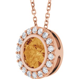 14K Rose Gold Natural Citrine & 1/4 CTW Natural Diamond 16-18" Necklace