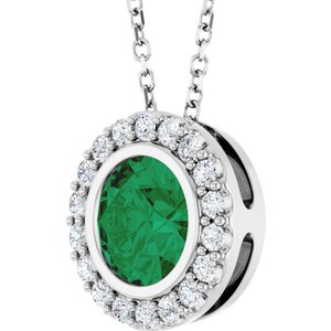 Sterling Silver Lab-Grown Emerald & 1/4 CTW Natural Diamond 16-18" Necklace
