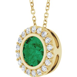 14K Yellow Gold Lab-Grown Emerald & 1/4 CTW Natural Diamond 16-18" Necklace