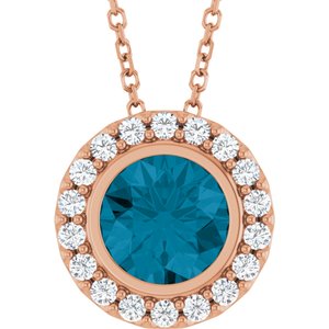 14K Rose Gold Natural London Blue Topaz & 1/4 CTW Natural Diamond 16-18" Necklace