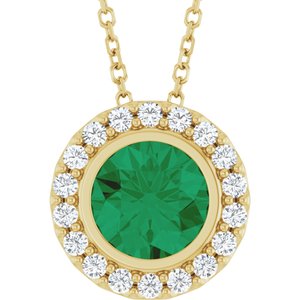 14K Yellow Gold Lab-Grown Emerald & 1/4 CTW Natural Diamond 16-18" Necklace