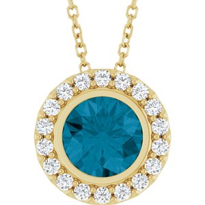14K Yellow Gold Natural London Blue Topaz & 1/4 CTW Natural Diamond 16-18" Necklace