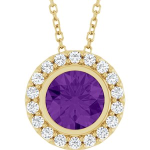 14K Yellow Gold Natural Amethyst & 1/4 CTW Natural Diamond 16-18" Necklace