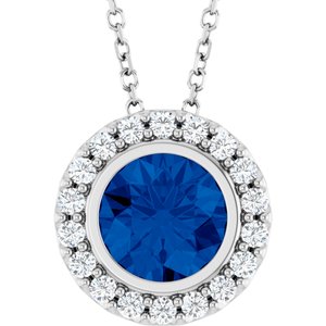 14K White Gold Lab-Grown Blue Sapphire & 1/4 CTW Natural Diamond 16-18" Necklace