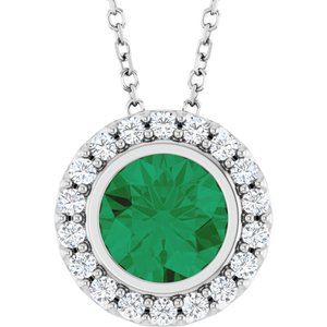 Platinum Lab-Grown Emerald & 1/4 CTW Natural Diamond 16-18" Necklace