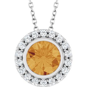 Sterling Silver Natural Citrine & 1/4 CTW Natural Diamond 16-18" Necklace