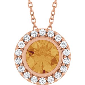 14K Rose Gold Natural Citrine & 1/4 CTW Natural Diamond 16-18" Necklace