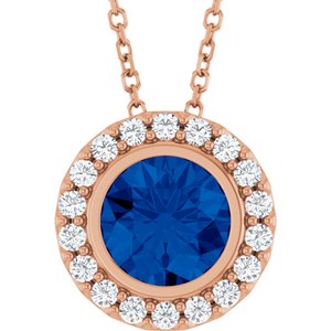 14K Rose Gold Lab-Grown Blue Sapphire & 1/4 CTW Natural Diamond 16-18" Necklace