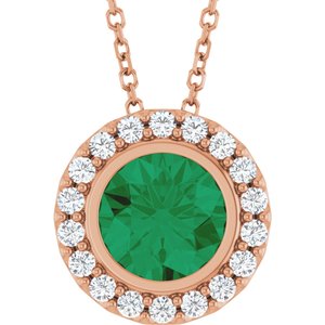 14K Rose Gold Lab-Grown Emerald & 1/4 CTW Natural Diamond 16-18" Necklace