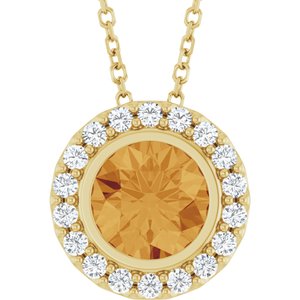 14K Yellow Gold Natural Citrine & 1/4 CTW Natural Diamond 16-18" Necklace