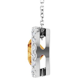 14K White Gold Natural Citrine & 1/4 CTW Natural Diamond 16-18" Necklace