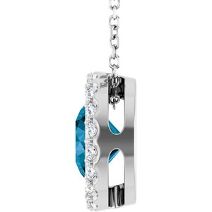 14K White Gold Natural London Blue Topaz & 1/4 CTW Natural Diamond 16-18" Necklace