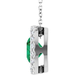 Sterling Silver Lab-Grown Emerald & 1/4 CTW Natural Diamond 16-18" Necklace
