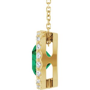 14K Yellow Gold Lab-Grown Emerald & 1/4 CTW Natural Diamond 16-18" Necklace