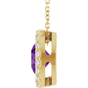 14K Yellow Gold Natural Amethyst & 1/4 CTW Natural Diamond 16-18" Necklace