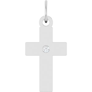 14K White Gold .02 CT Natural Diamond Cross Pendant