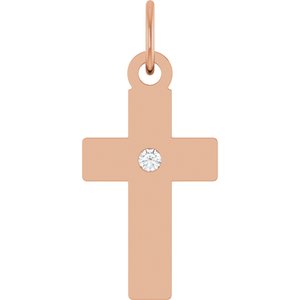 14K Rose Gold .02 CT Natural Diamond Cross Pendant