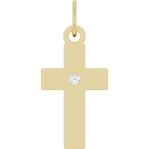 14K Yellow Gold .02 CT Natural Diamond Cross Pendant