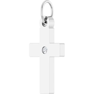 Sterling Silver .02 CT Natural Diamond Cross Pendant