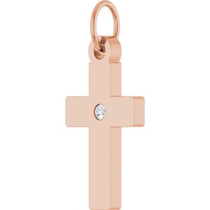 14K Rose Gold .02 CT Natural Diamond Cross Pendant