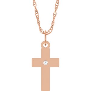 14K Rose Gold .02 CT Natural Diamond Cross 18" Necklace