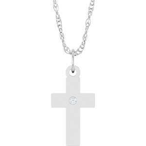 Sterling Silver .02 CT Natural Diamond Cross 18" Necklace