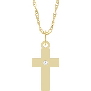 14K Yellow Gold .02 CT Natural Diamond Cross 18" Necklace