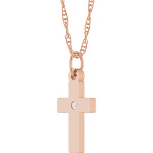 14K Rose Gold .02 CT Natural Diamond Cross 18" Necklace