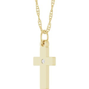 14K Yellow Gold .02 CT Natural Diamond Cross 18" Necklace