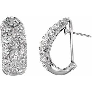 Sterling Silver Imitation White Cubic Zirconia J-Hoop Omega Earrings