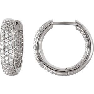 Sterling Silver Imitation White Cubic Zirconia Inside-Outside 14.25 mm Hoop Earrings