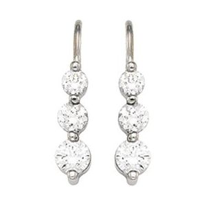 14K White Gold Imitation White Cubic Zirconia Three-Stone Earrings – image 2