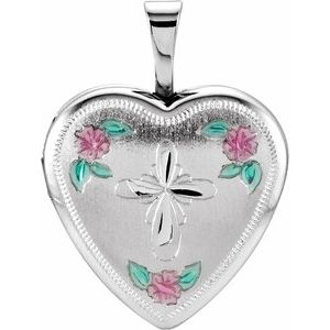 Enamel Roses & Cross Heart Locket