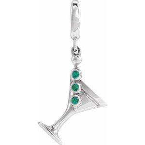14K White Gold Lab-Grown Emerald Martini Charm/Pendant