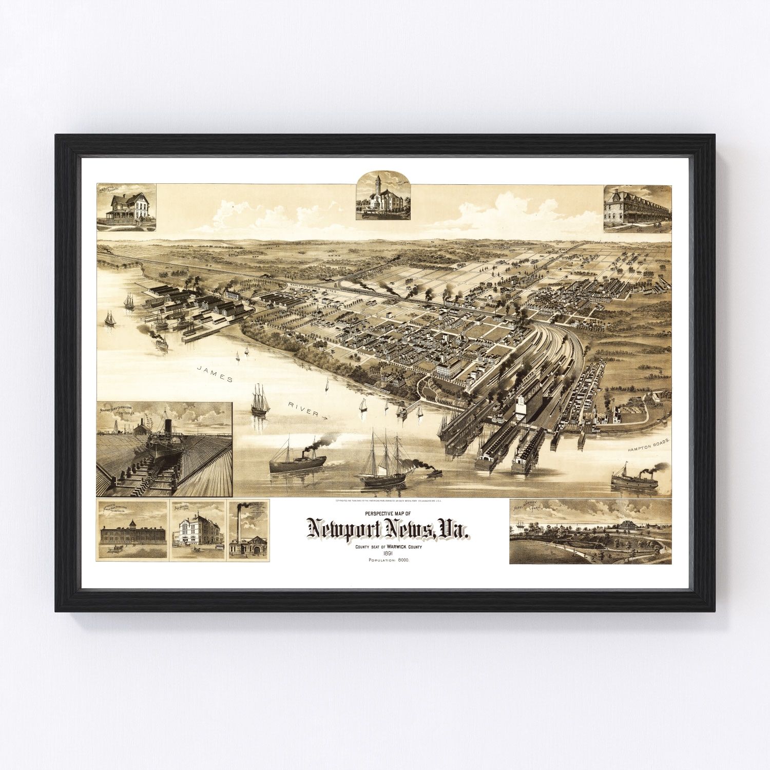 Vintage Map of Newport News, Virginia 1891